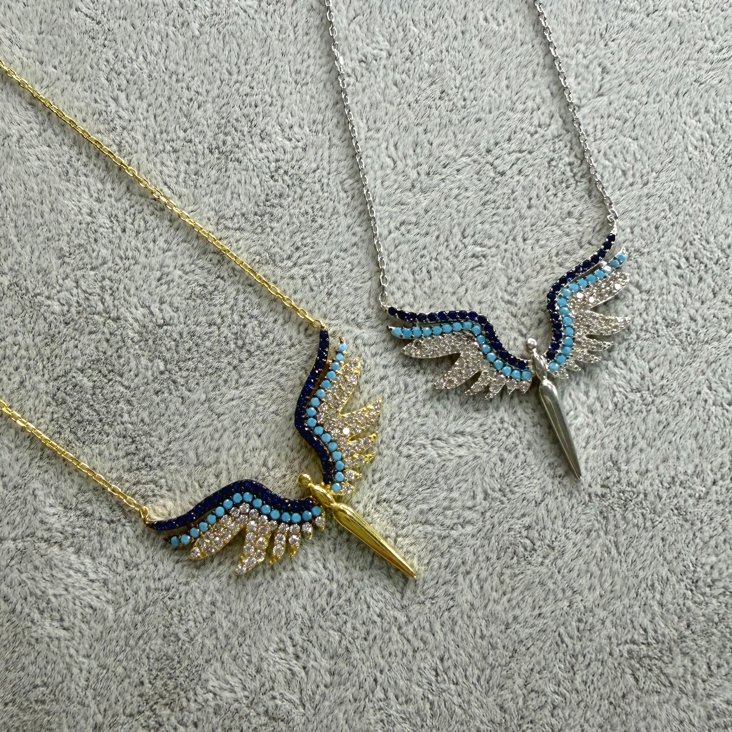 Colier Arhanghel Argint 925 – Aripi Zirconia Colorate