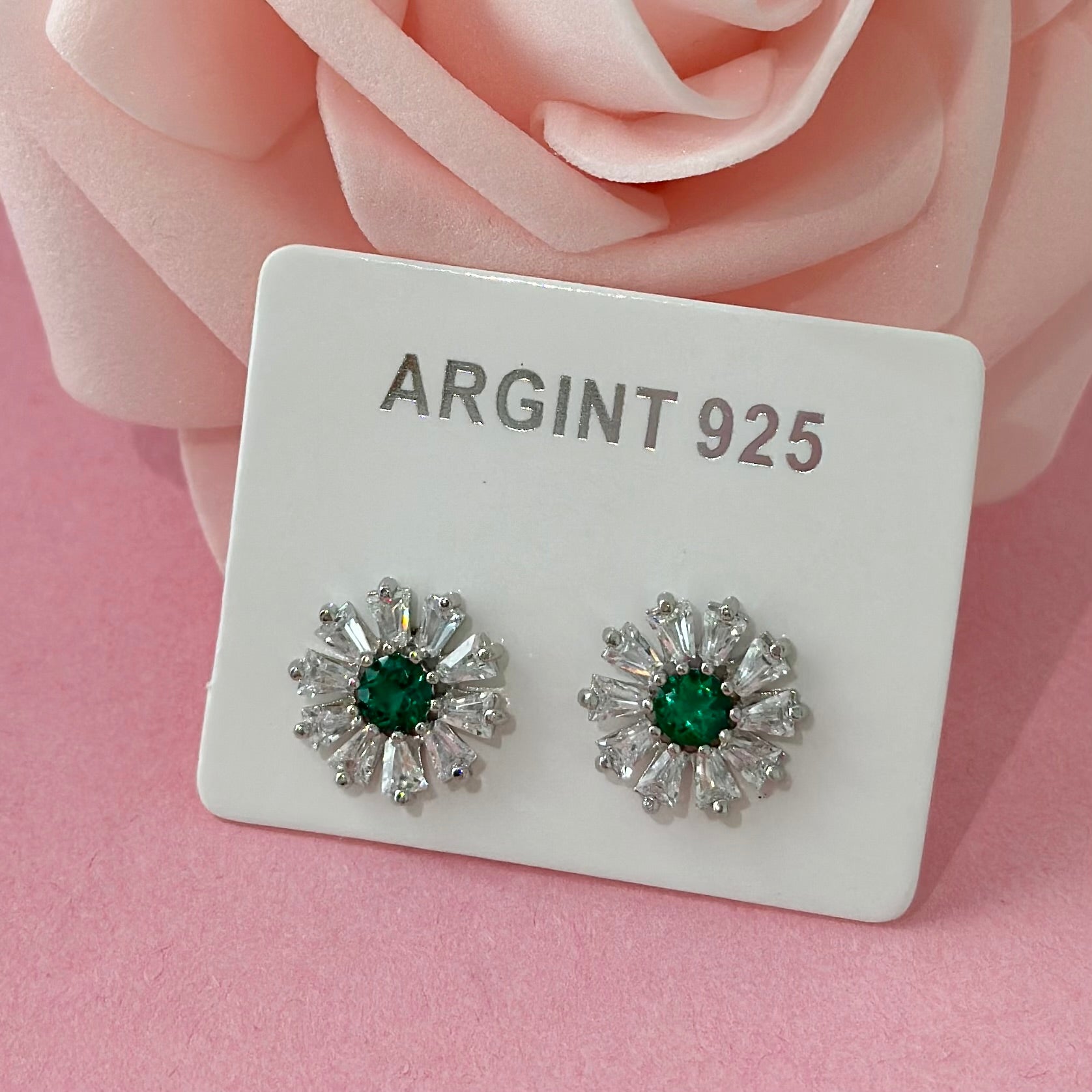 🌿 Cercei Green Flower din Argint