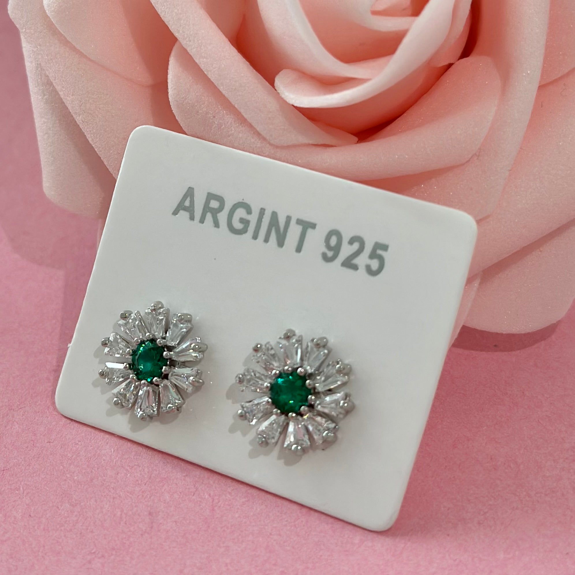 🌿 Cercei Green Flower din Argint