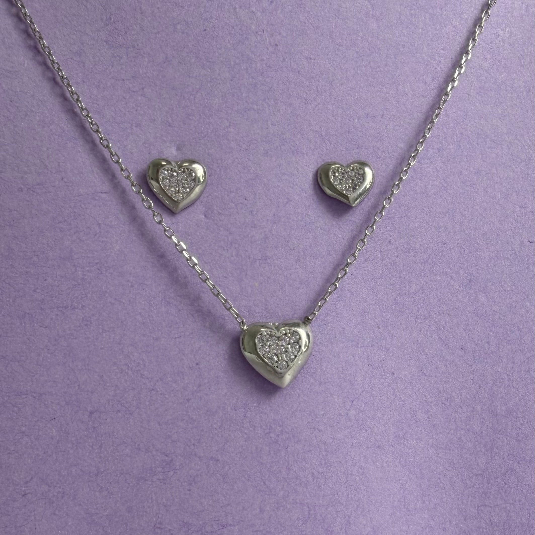 Set Argint 925 Inimă Placat Rodiu