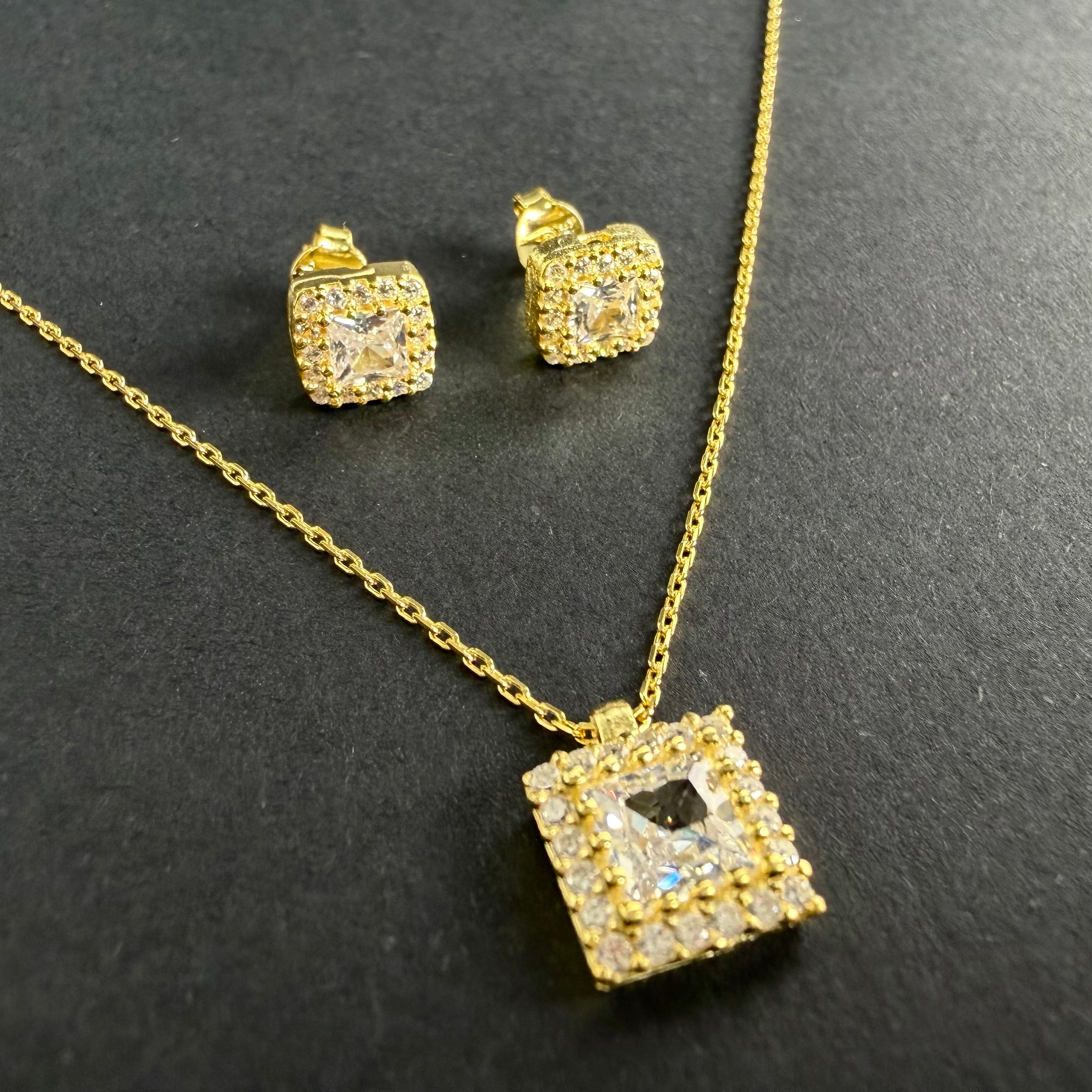 Set Bijuterii Pătrate din Argint 925 Placat cu Aur