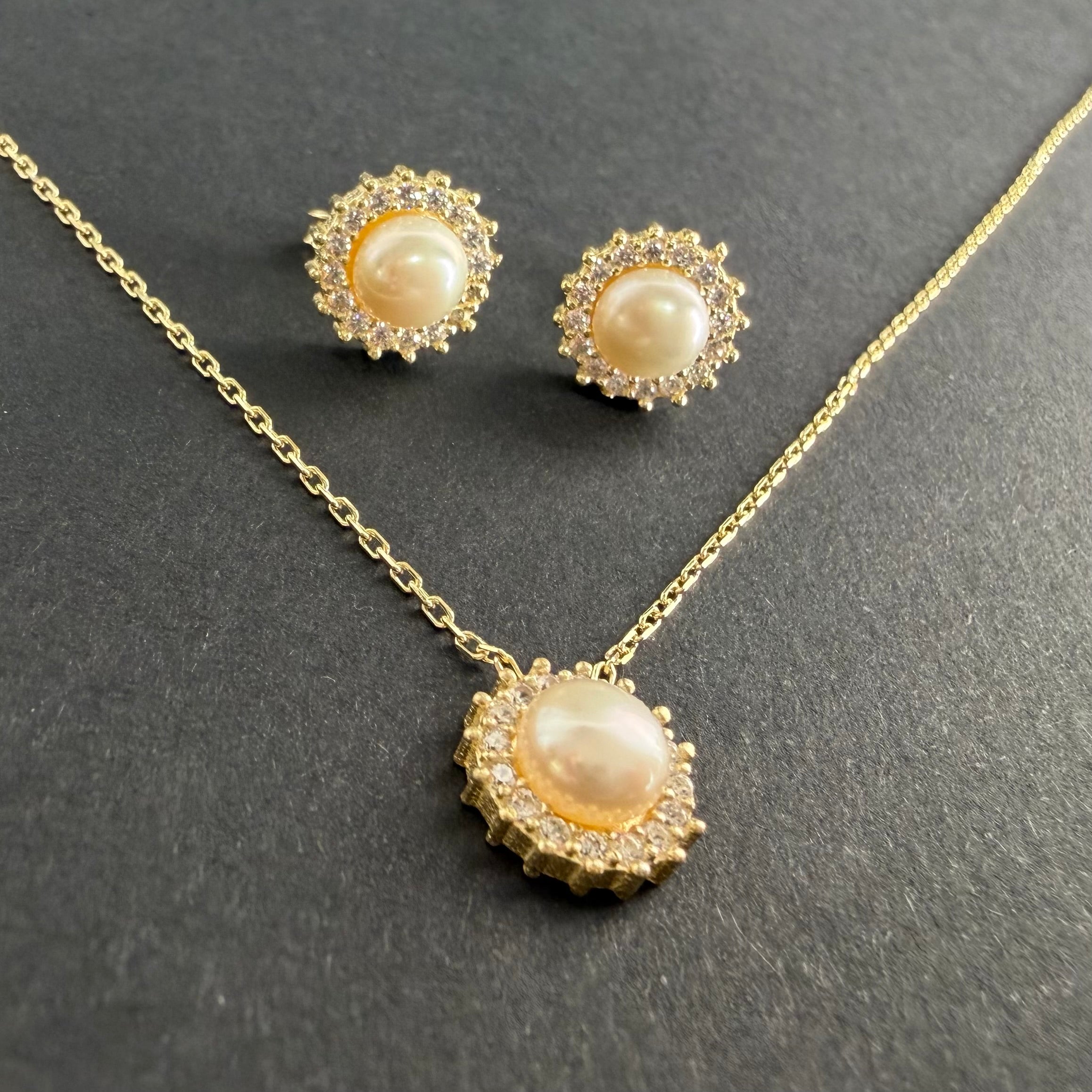 Set Bijuterii din Argint 925 Placat cu Aur – Pandantiv și Cercei cu Perle