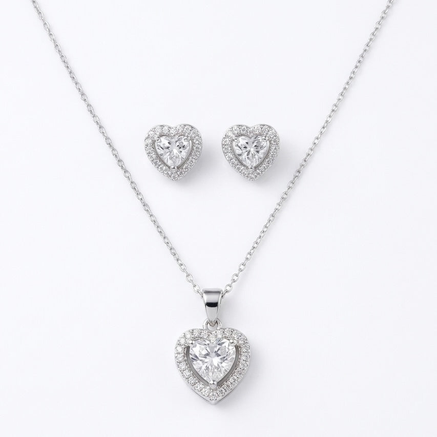Set Bijuterii „Eternal Love” – Colier și Cercei Inimă cu Cristale Zirconia