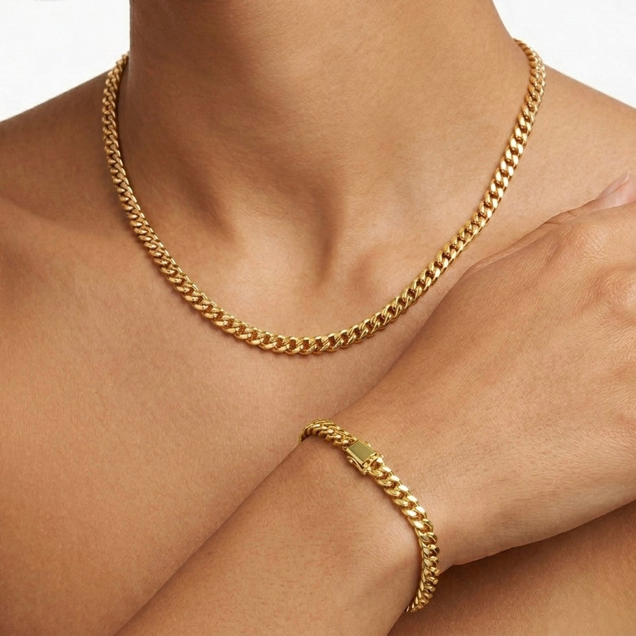 💥 Set Gold Cuban – Colier și Brățară Unisex