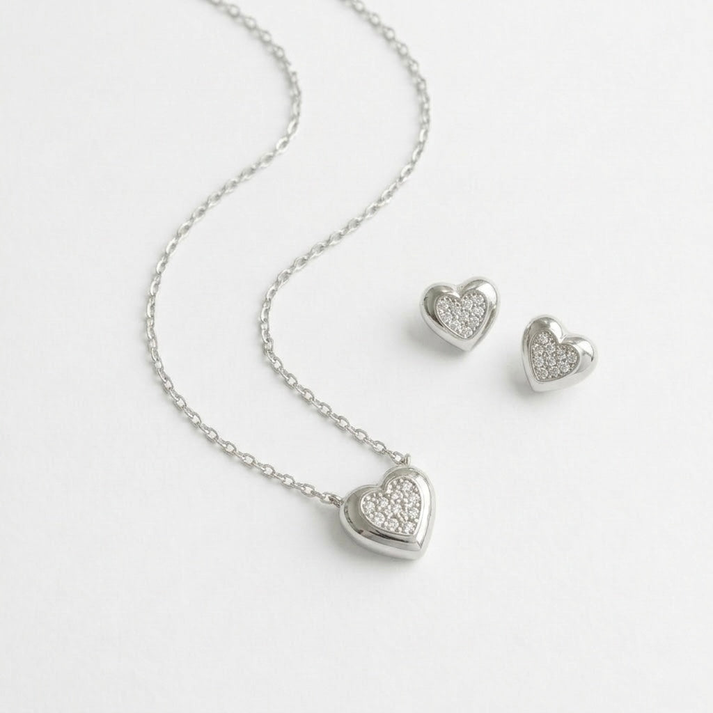 Set Argint 925 Inimă Placat Rodiu