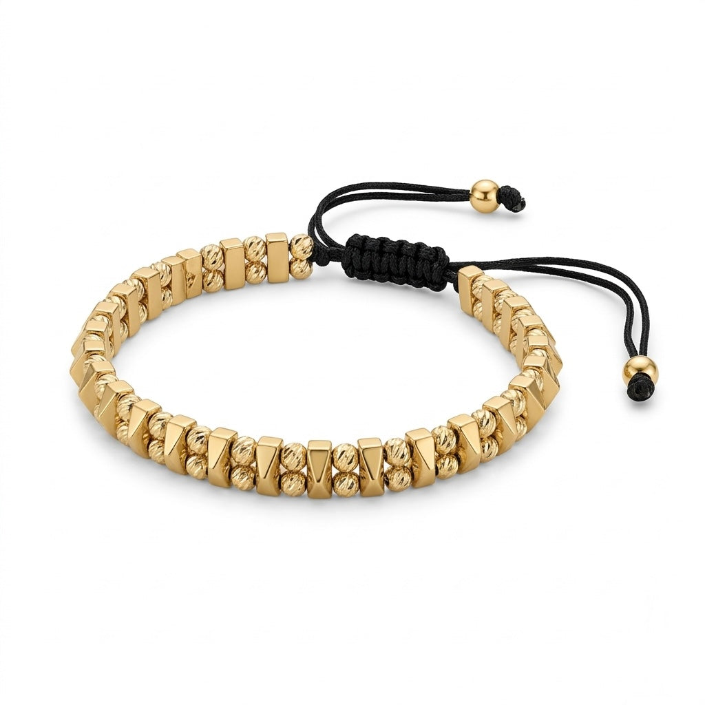 Brățară Ajustabilă cu Bile și Prisme Aurii