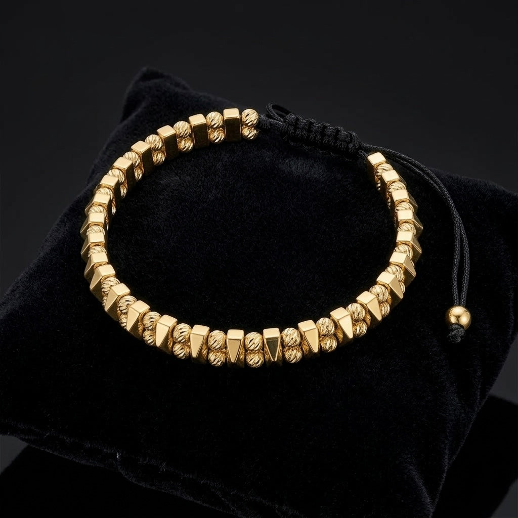 Brățară Ajustabilă cu Bile și Prisme Aurii