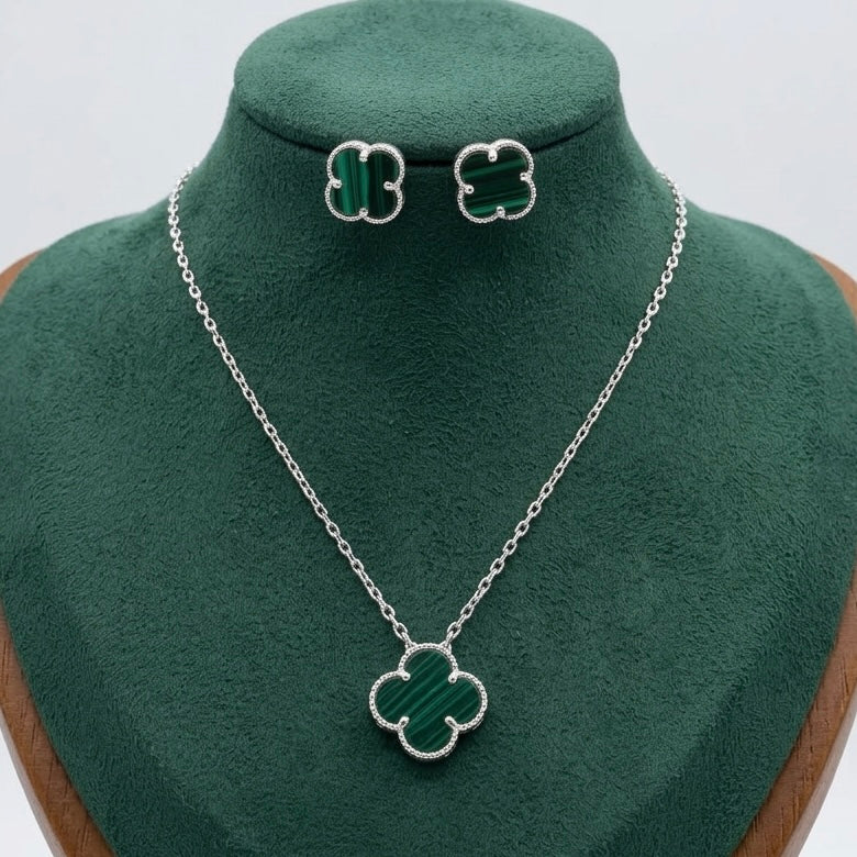 Set bijuterii din Argint 925 – Lănțișor și Cercei Trifoi