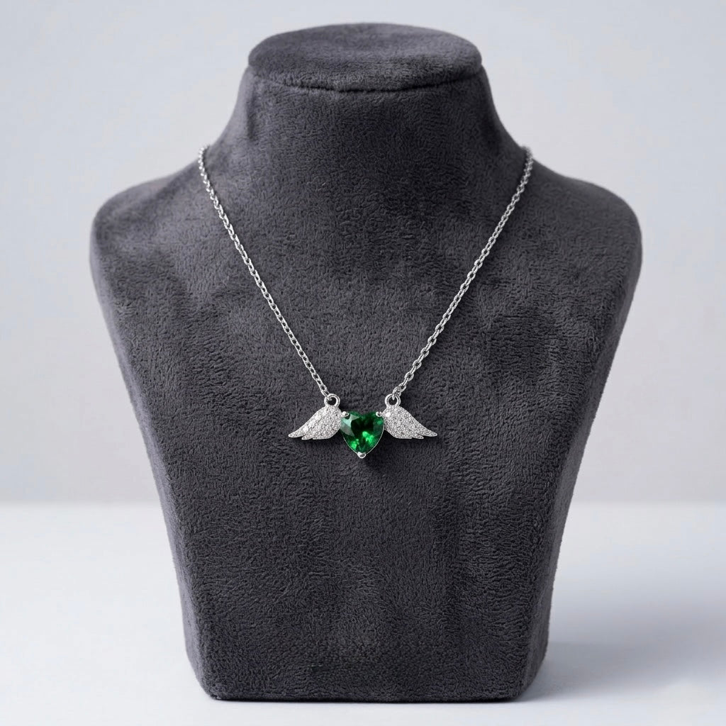 Colier Elegant Argint 925 cu Pandantiv Inimă Verde Smarald