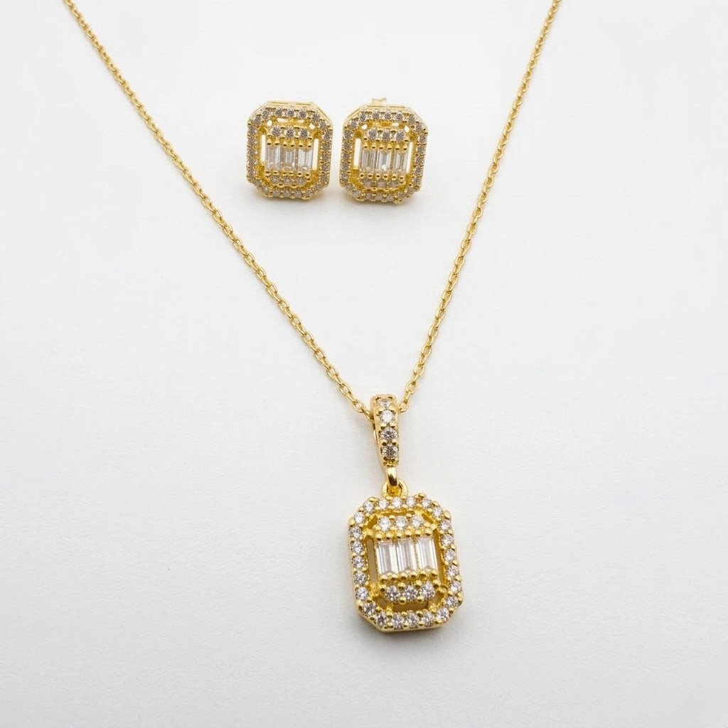 Set Argint 925 Placat cu Aur - Model Dreptunghiular