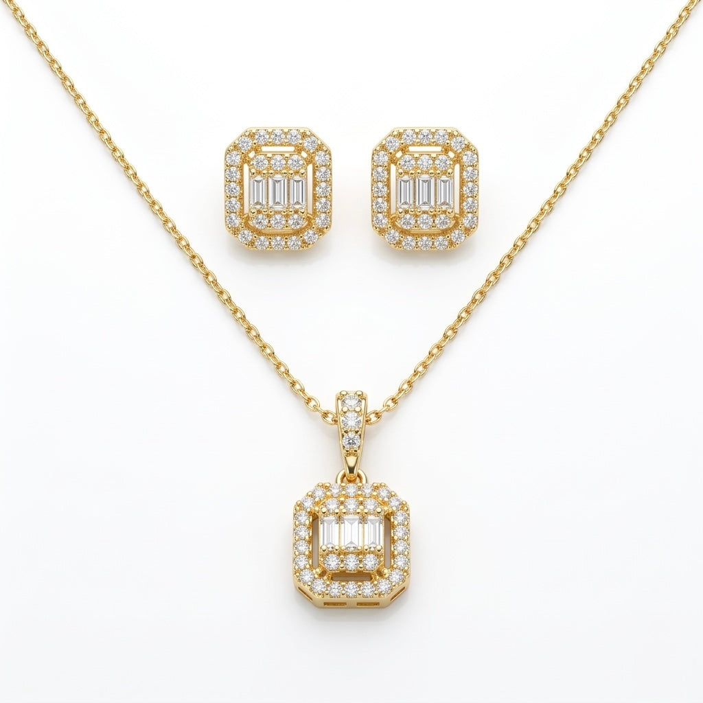 Set Argint 925 Placat cu Aur - Model Dreptunghiular