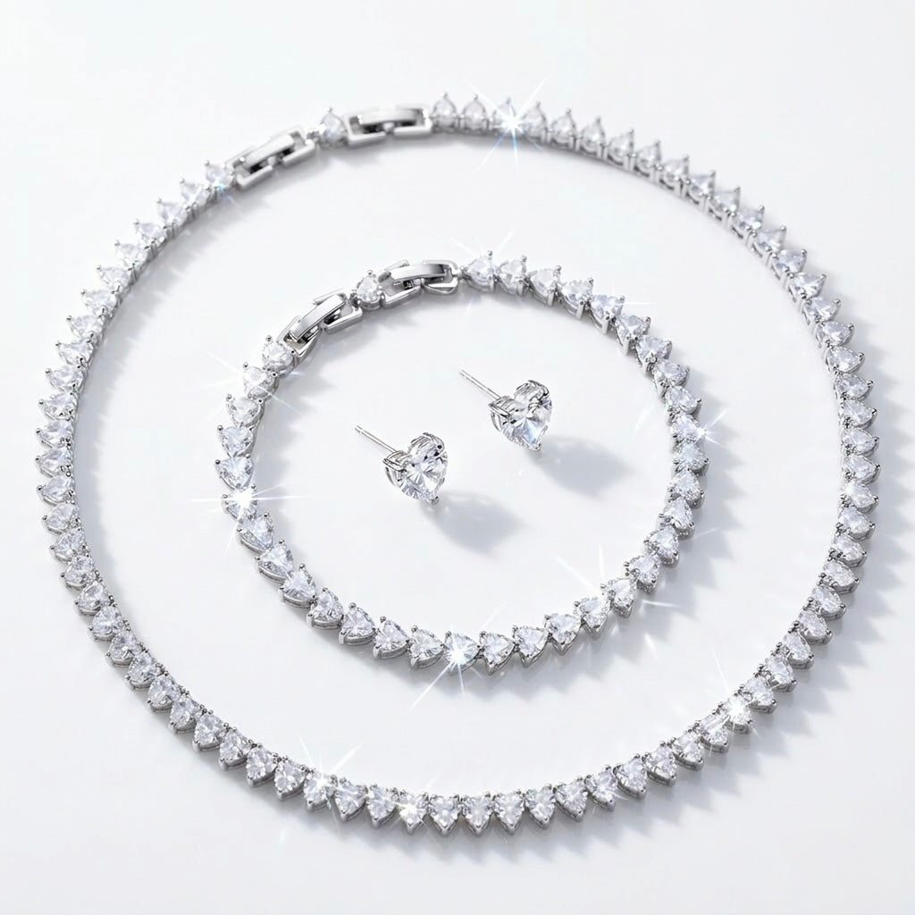 Set Tennis Heart 🤍 Colier + Brățară + Cercei 🤍