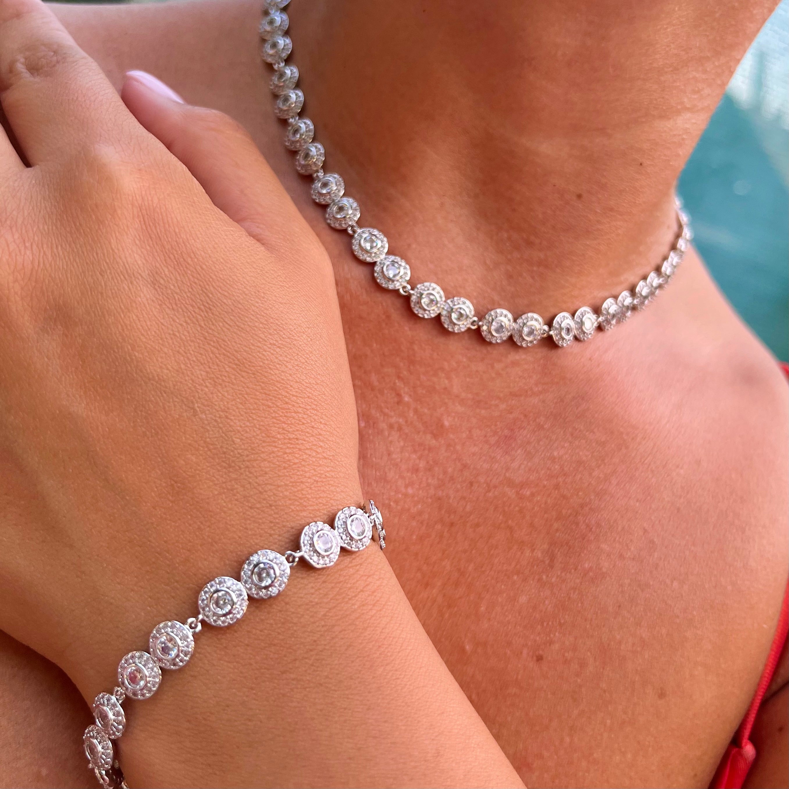 Set Bijuterii cu Cristale pentru Femei: Colier, Brățară și Cercei