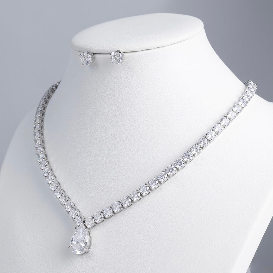 ✨ Set Colier & Cercei Diamond Drop – Strălucire de Gală