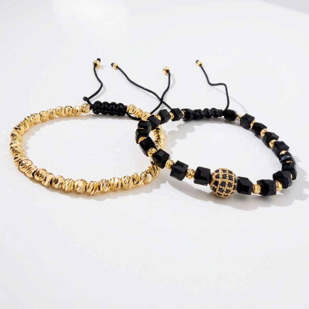 Set 2 Brățări Bărbațești Black & Gold – Power Duo