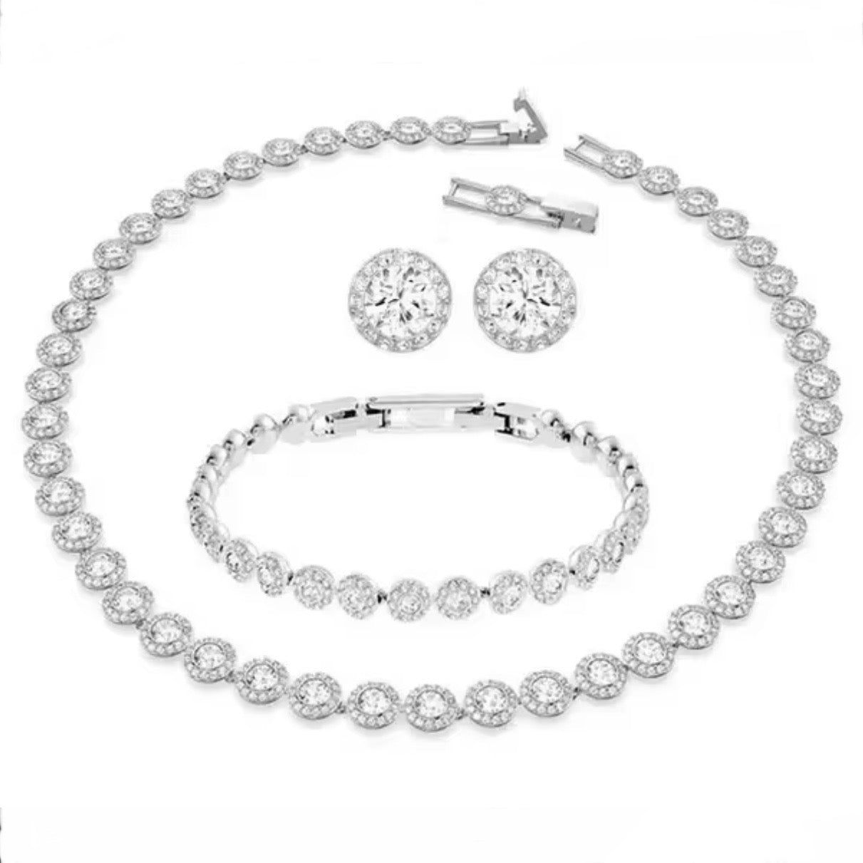 Set Bijuterii cu Cristale pentru Femei: Colier, Brățară și Cercei