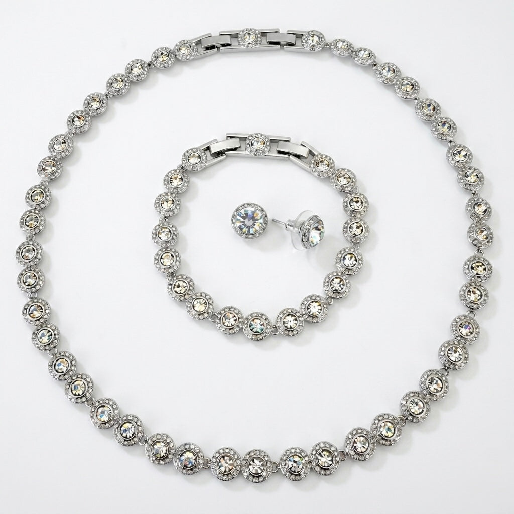 Set Bijuterii cu Cristale pentru Femei: Colier, Brățară și Cercei