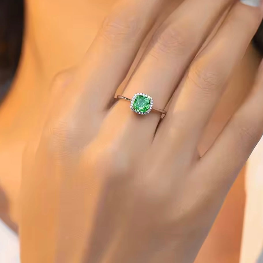 💚 Inel Reglabil din Argint 925 cu Piatra Verde Zirconia