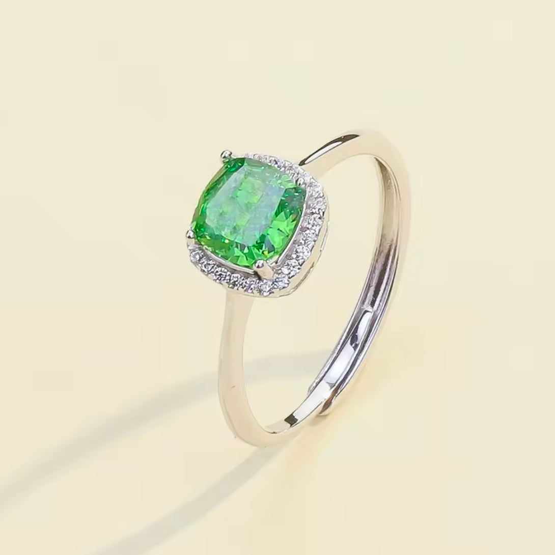 💚 Inel Reglabil din Argint 925 cu Piatra Verde Zirconia