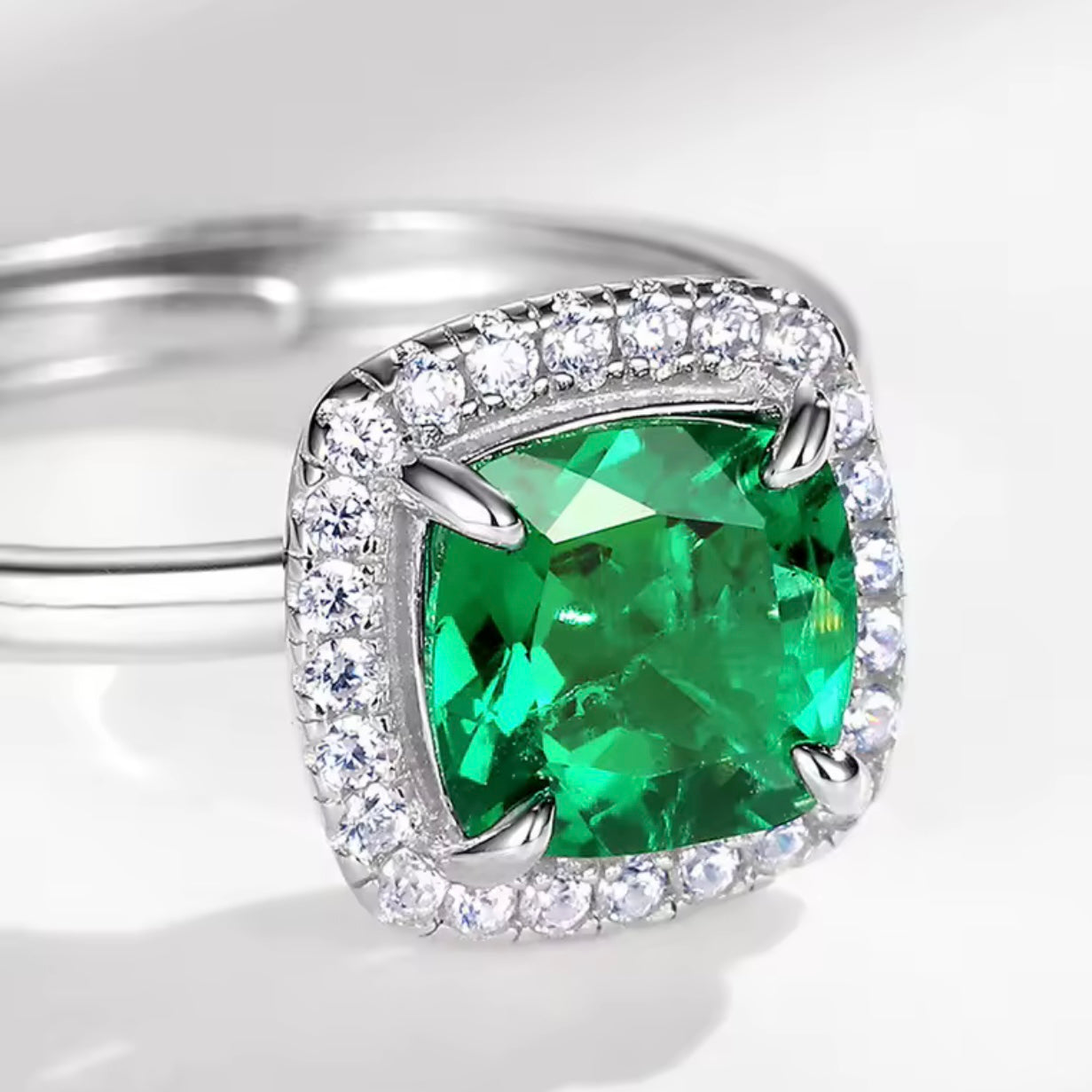 💚 Inel Reglabil din Argint 925 cu Piatra Verde Zirconia