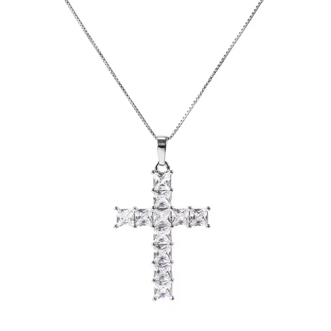 ✝️ Colier Cruce Strălucitoare – Argintiu/Auriu