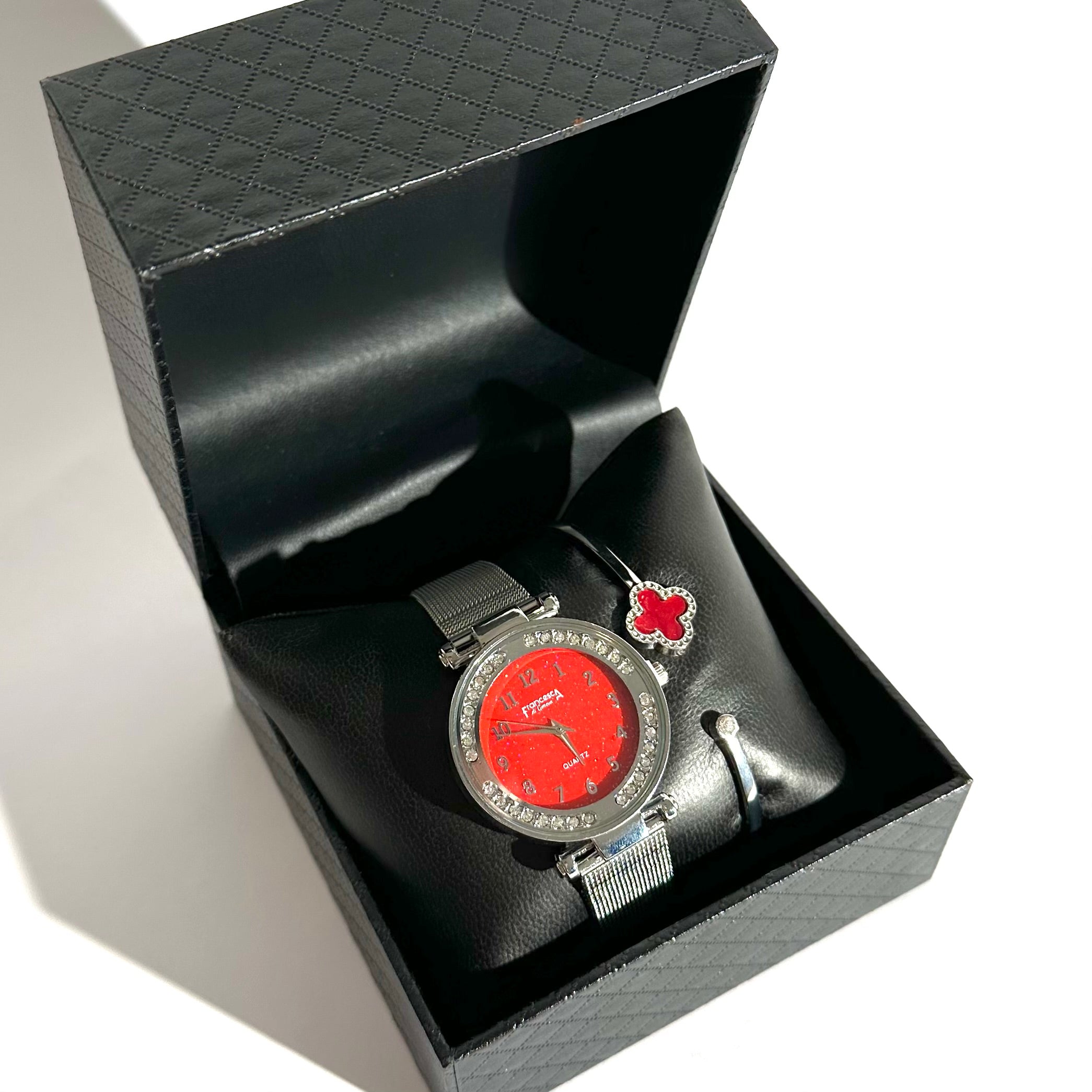 ⌚✨ Set Ceas Elegant cu Brățară Trifoi Roșu – Cadou Inclus