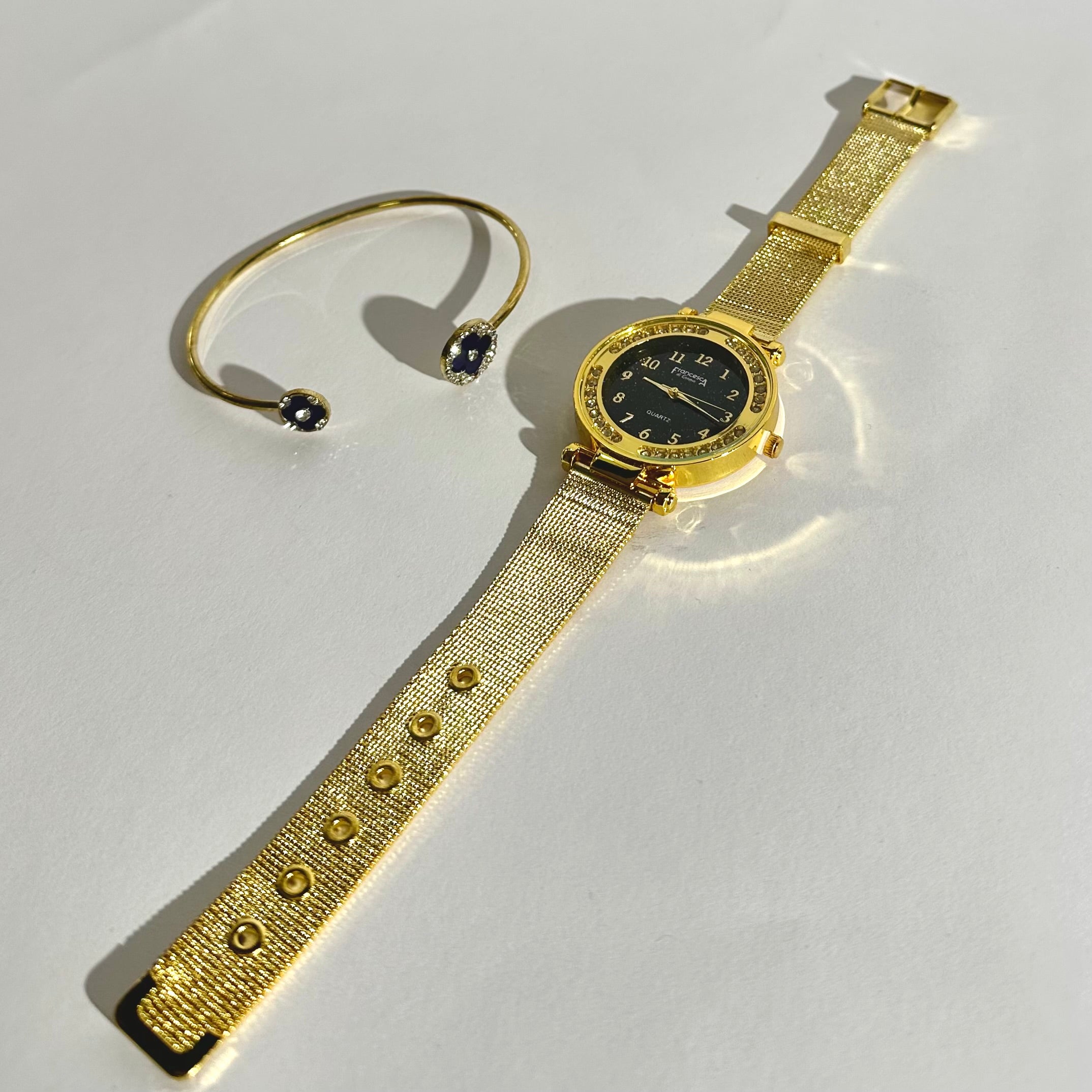 ⌚✨ Set Ceas Elegant Gold & Brățară Cadou cu Detalii Zirconia