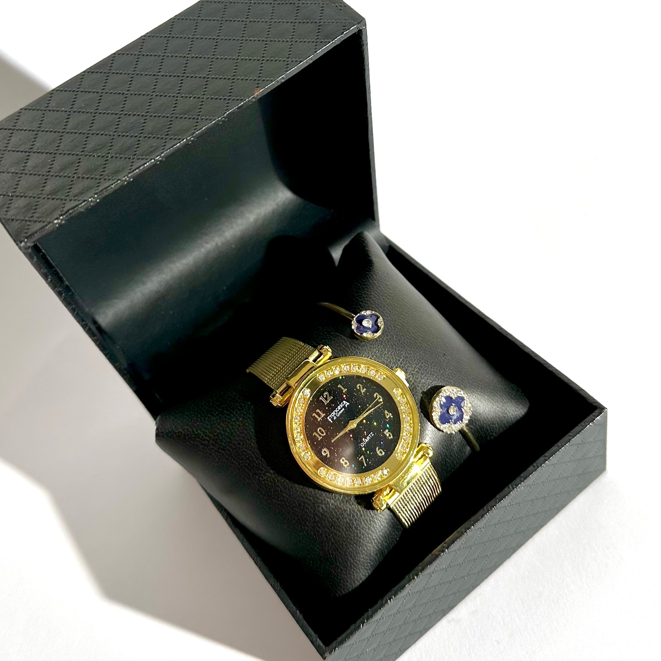 ⌚✨ Set Ceas Elegant Gold & Brățară Cadou cu Detalii Zirconia