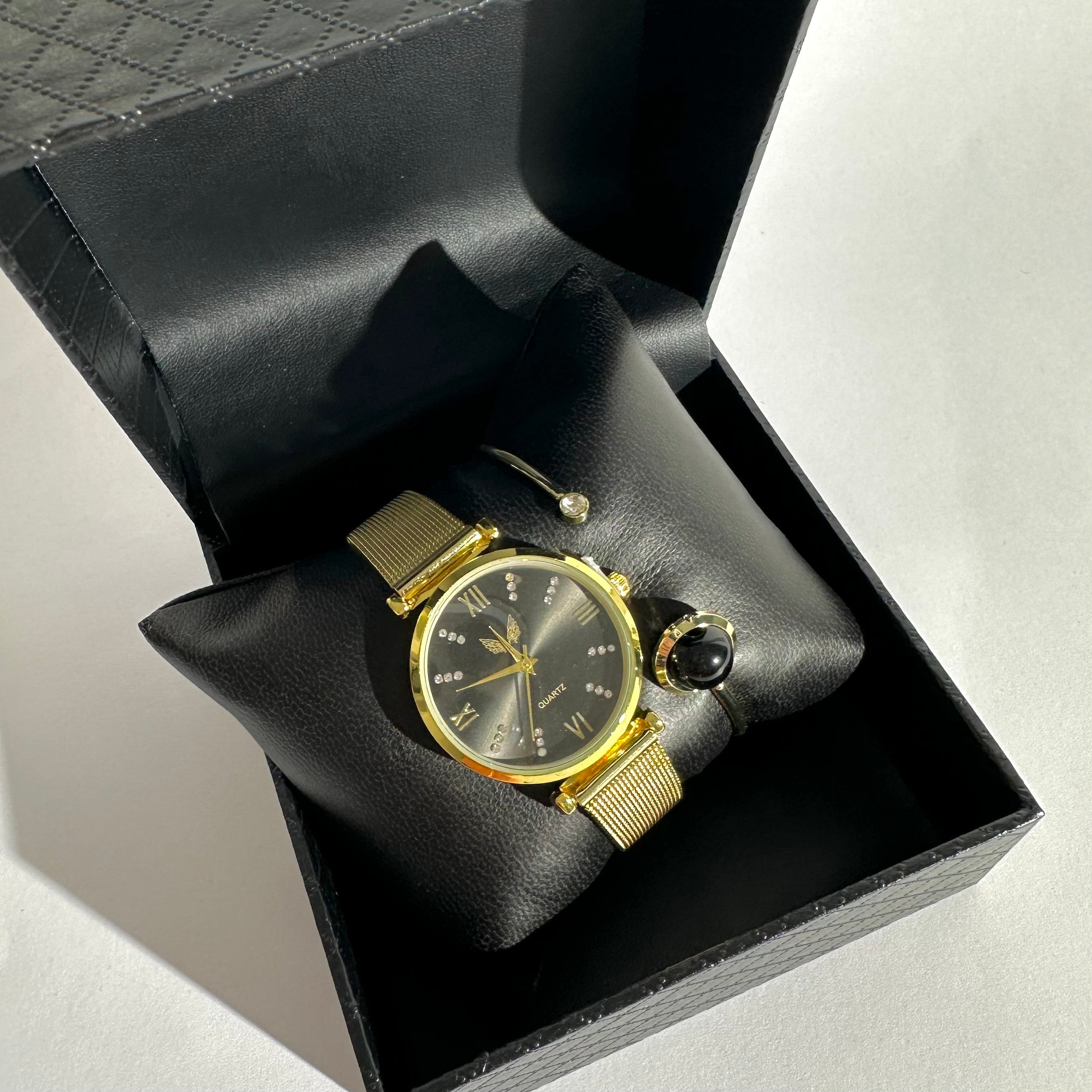⌚✨ Set Ceas & Brățară – Gold Black Elegance