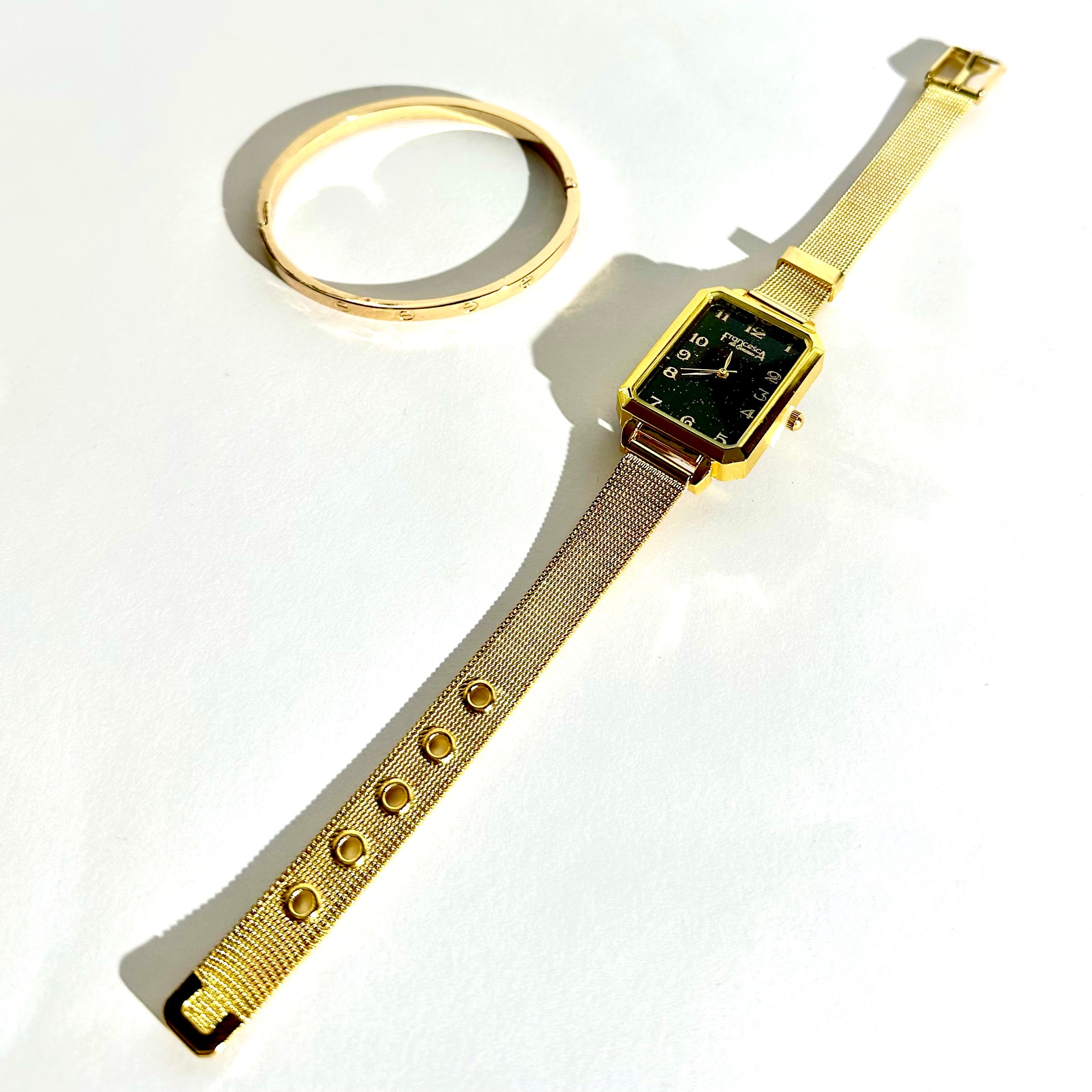 ✨ Set Ceas & Brățară – Eleganță Aurie cu Design Rectangular