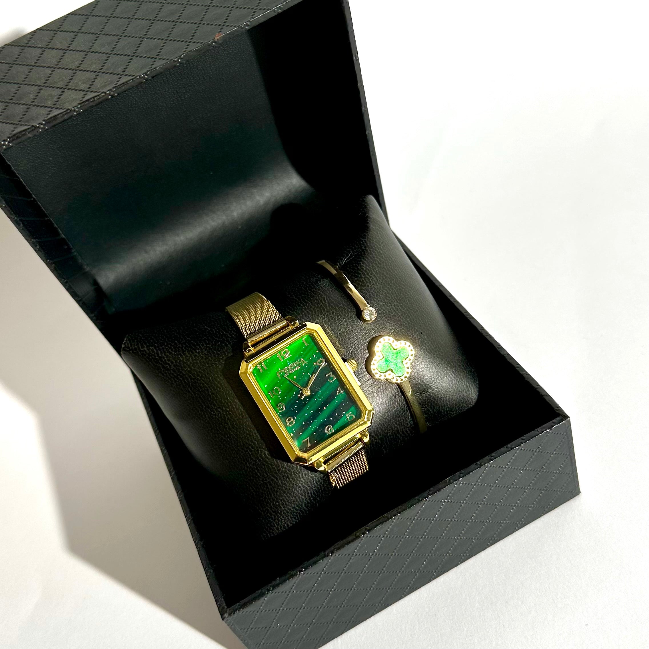 ✨ Set Ceas & Brățară Green Shine – Aurii