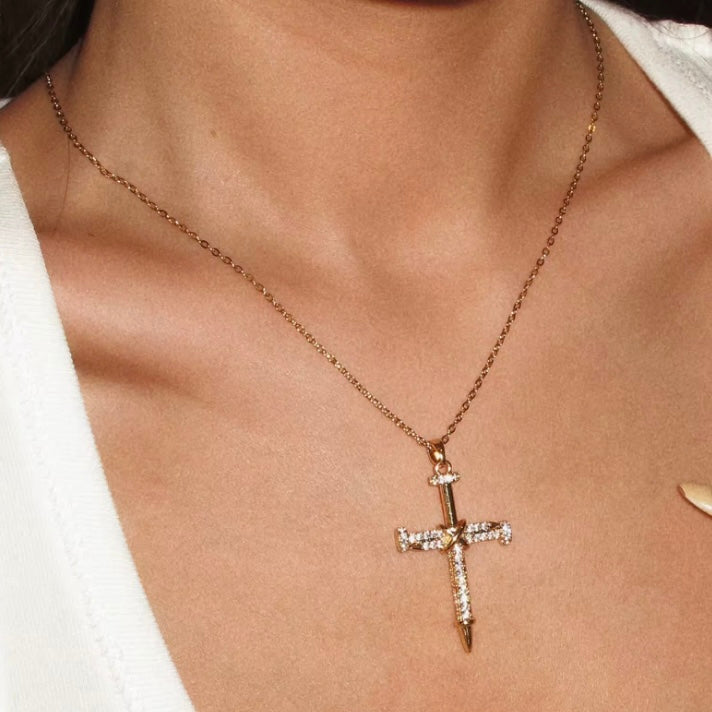 Colier cu Pandantiv Cruce - Gold/Silver