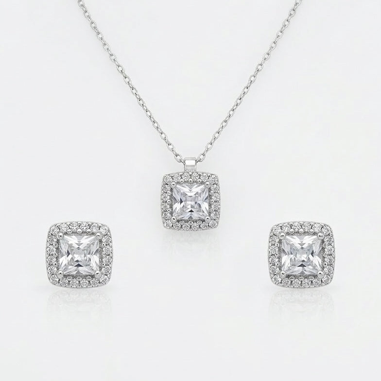 💎 Set Bijuterii Argint 925 Halou Pătrat – Eleganță Modernă
