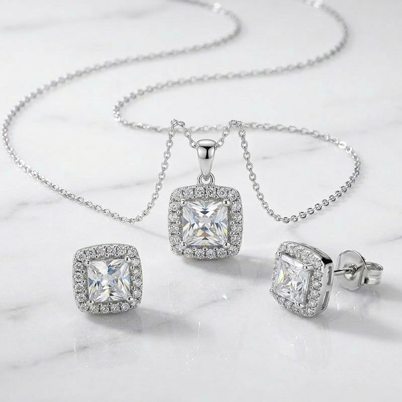 💎 Set Bijuterii Argint 925 Halou Pătrat – Eleganță Modernă