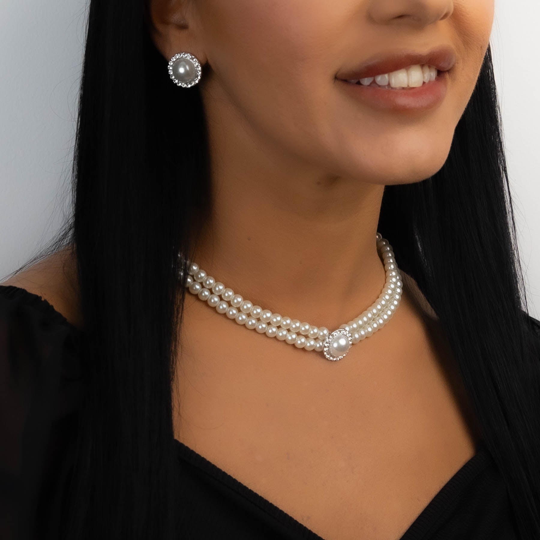 🤍 Set Bijuterii cu Perle – Colier și Cercei Eleganți