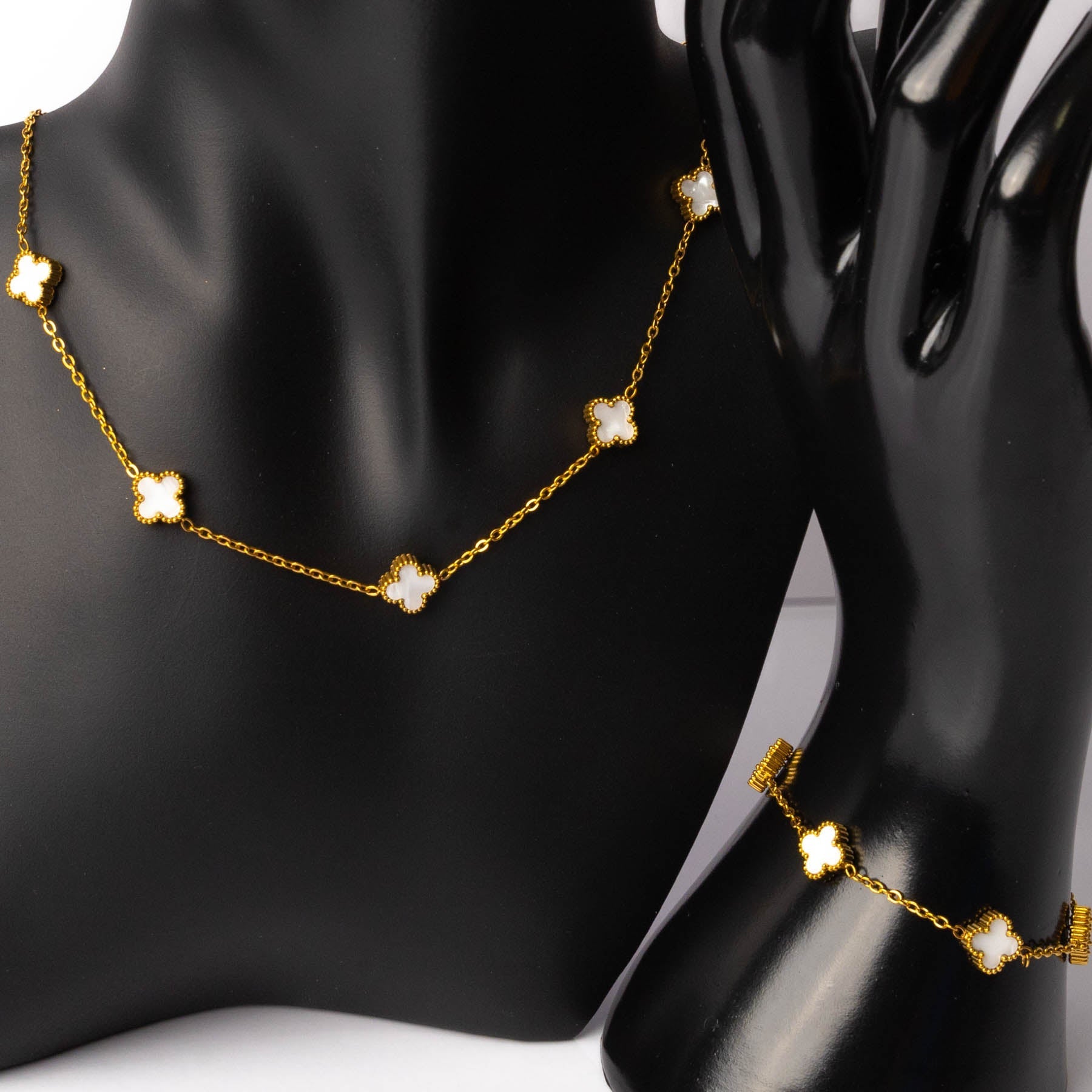 ✨ Setul Norocului – Gold cu Pietre Albe 🍀