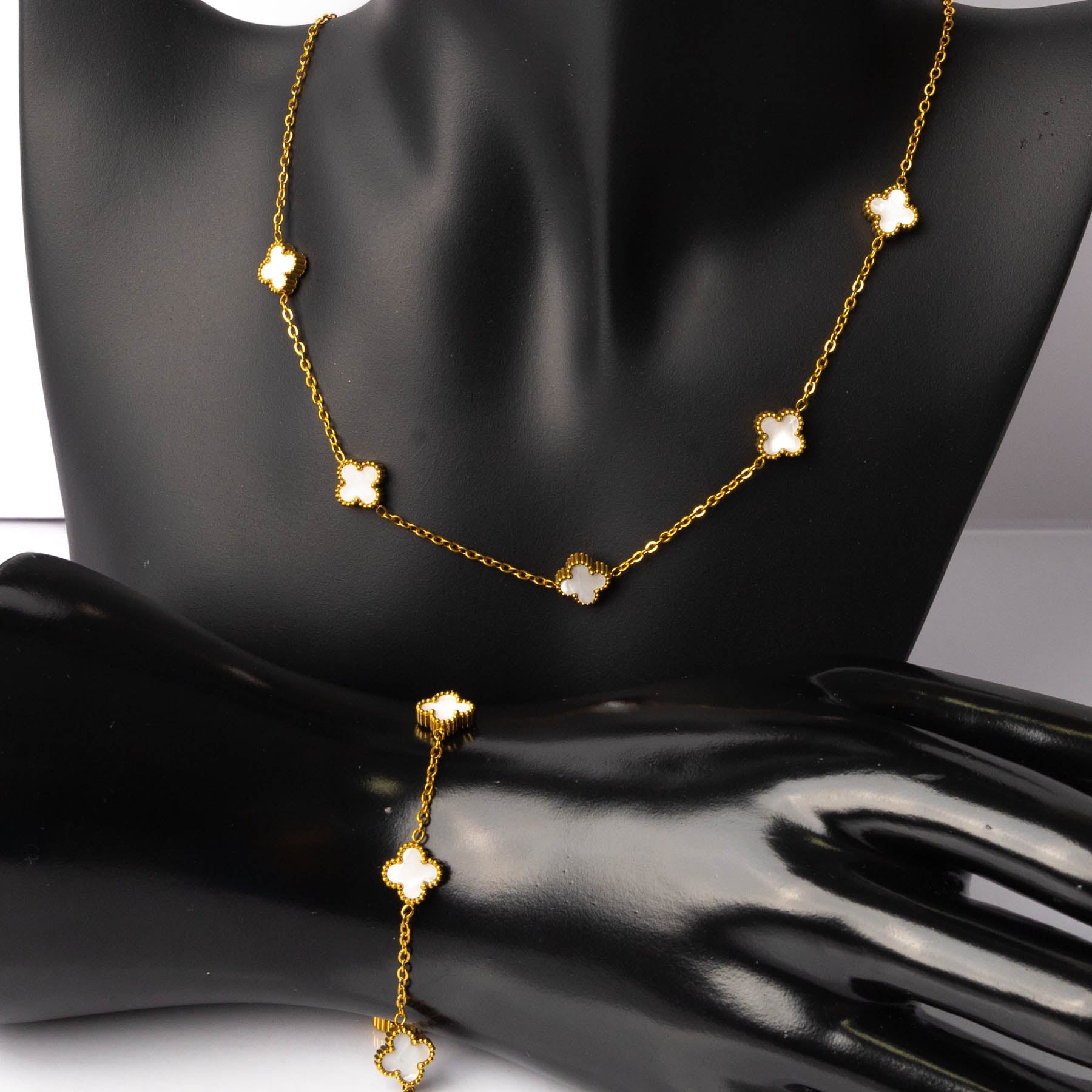 ✨ Setul Norocului – Gold cu Pietre Albe 🍀