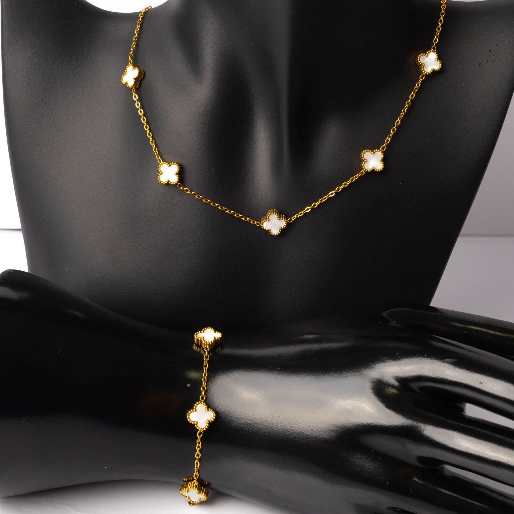 ✨ Setul Norocului – Gold cu Pietre Albe 🍀