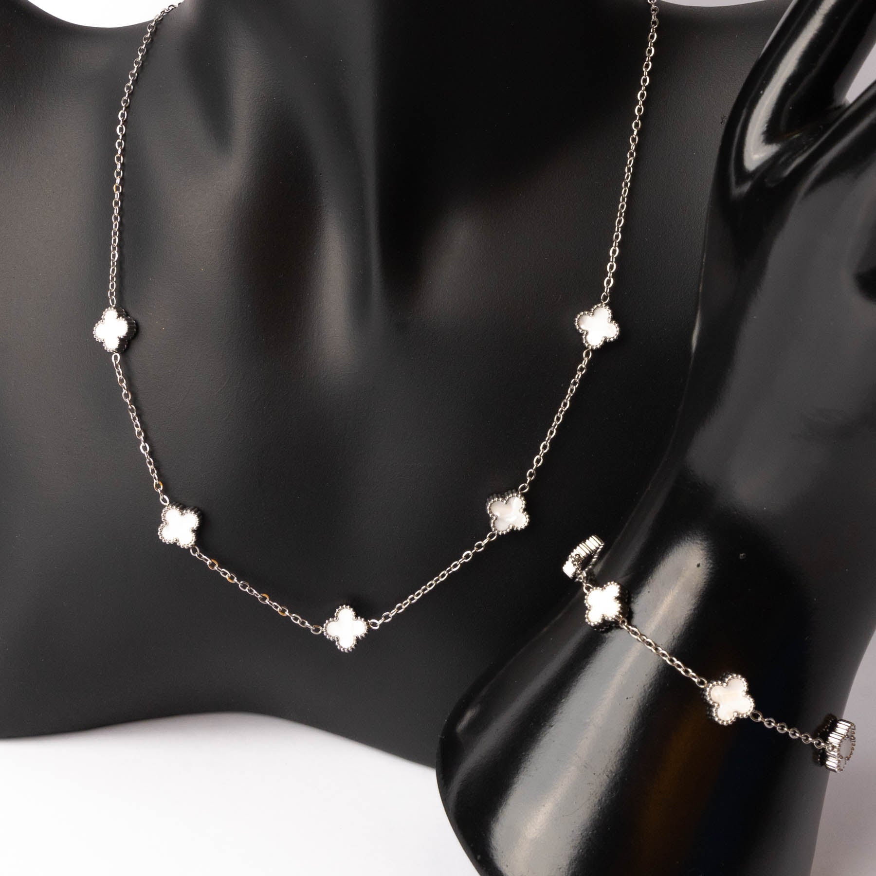 ✨ Setul Norocului – Silver cu Pietre Albe ✨