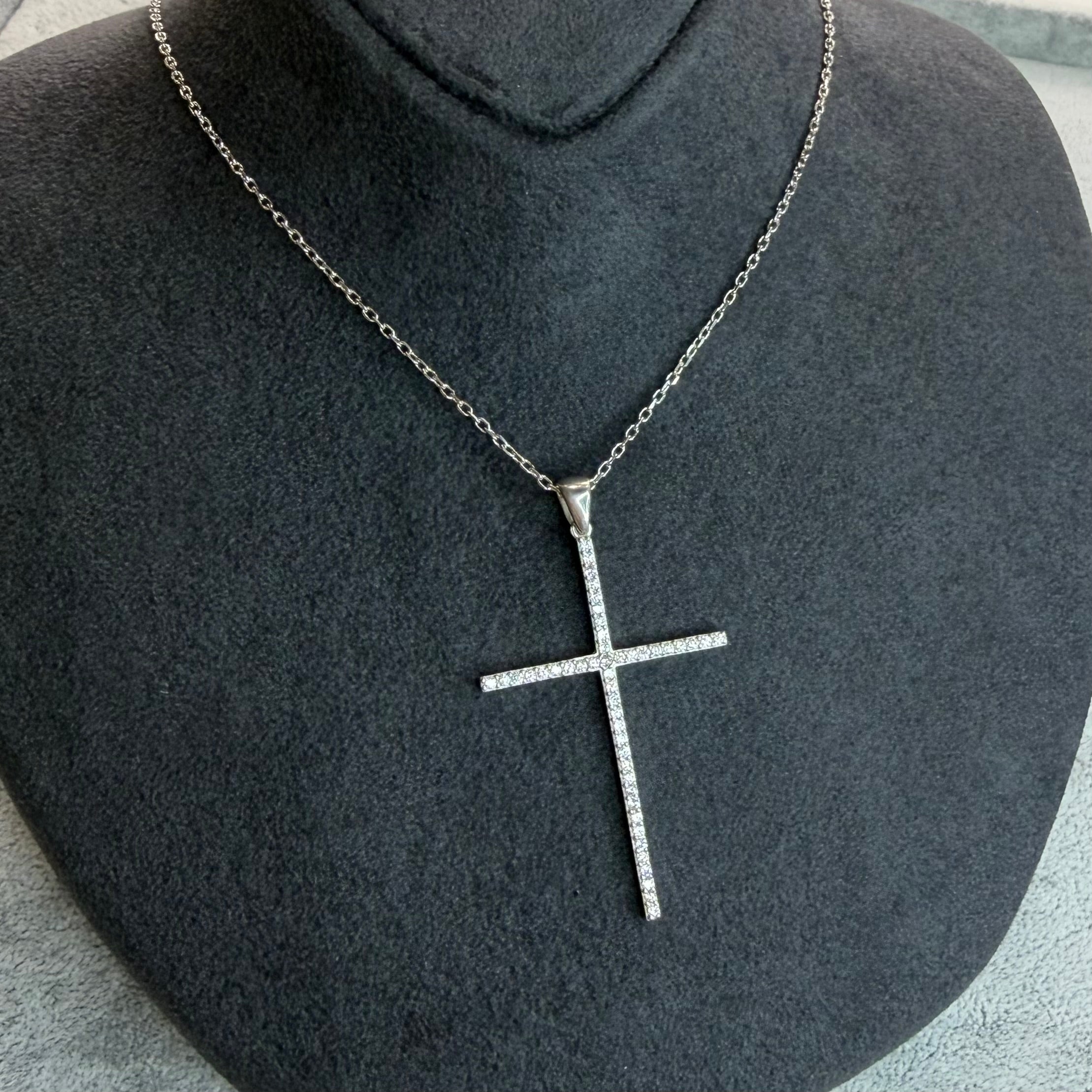 💎 Colier Cruce Lungă din Argint 925 cu Zirconia Strălucitoare