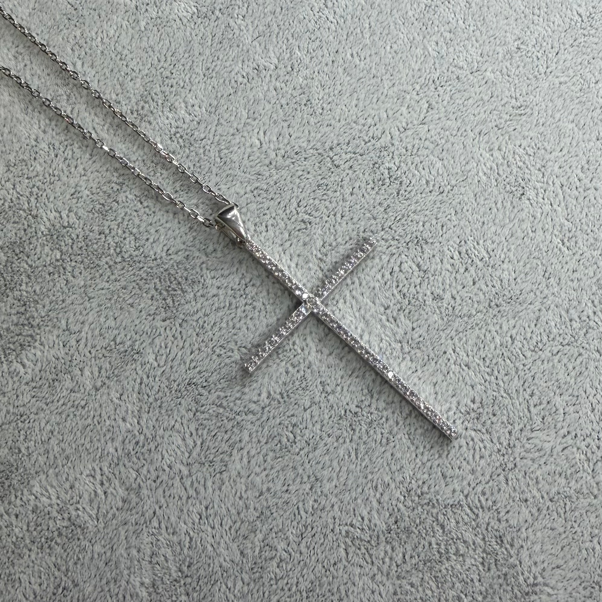 💎 Colier Cruce Lungă din Argint 925 cu Zirconia Strălucitoare