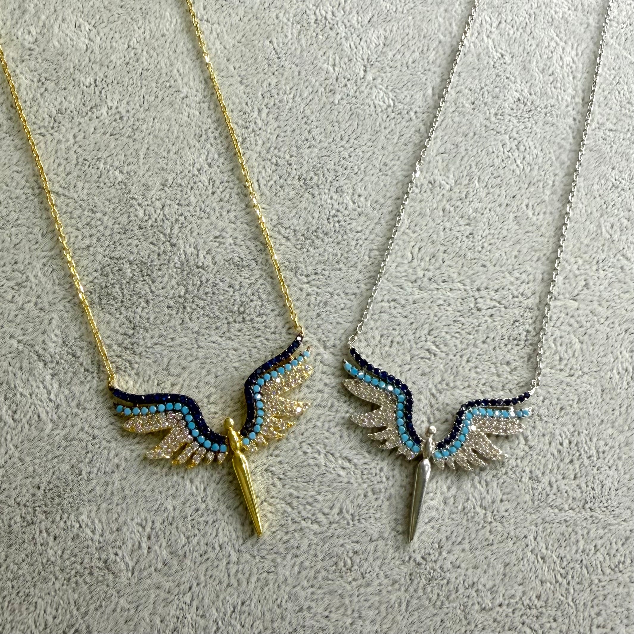 Colier Arhanghel Argint 925 – Aripi Zirconia Colorate