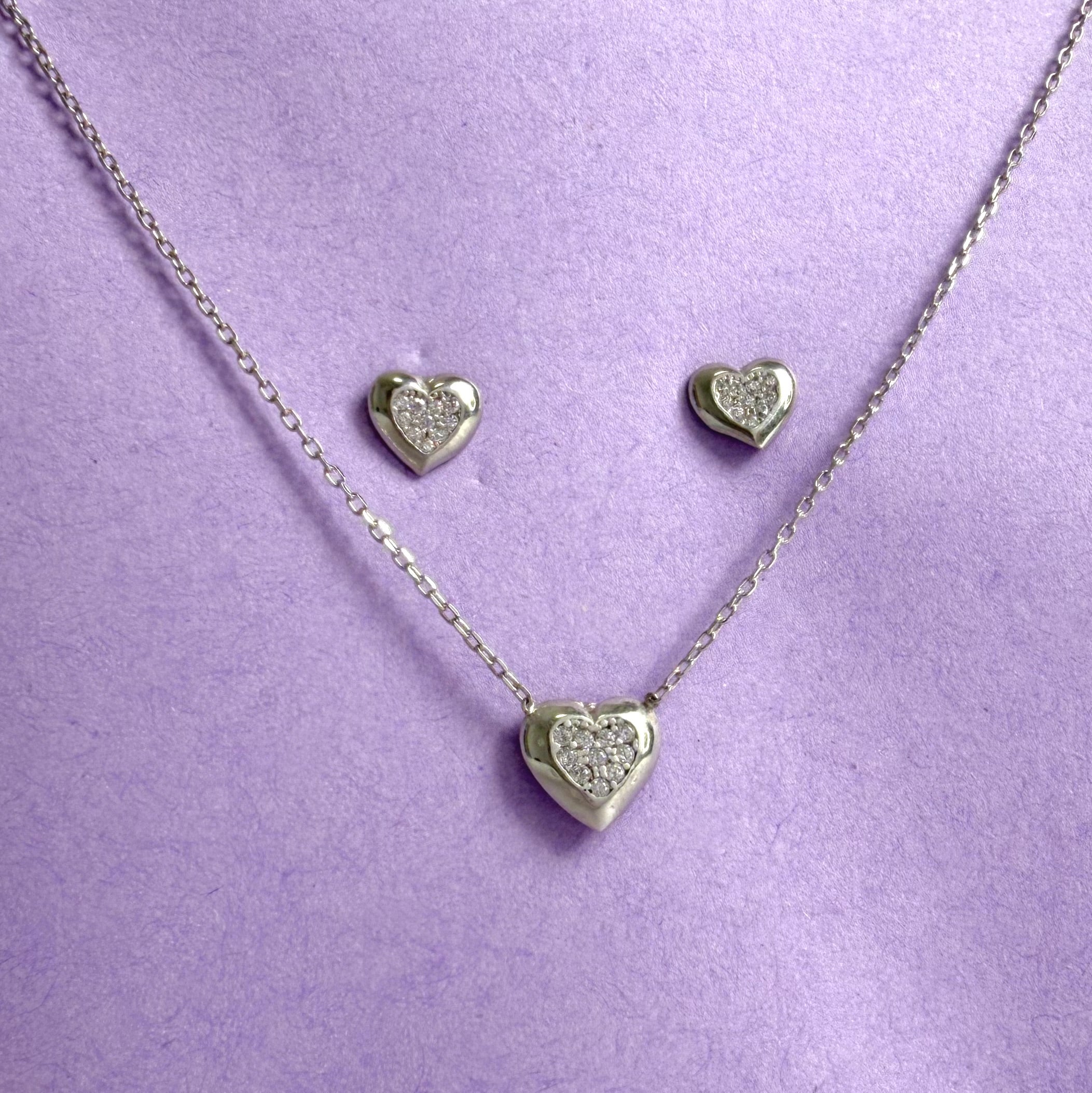 Set Argint 925 Inimă Placat Rodiu