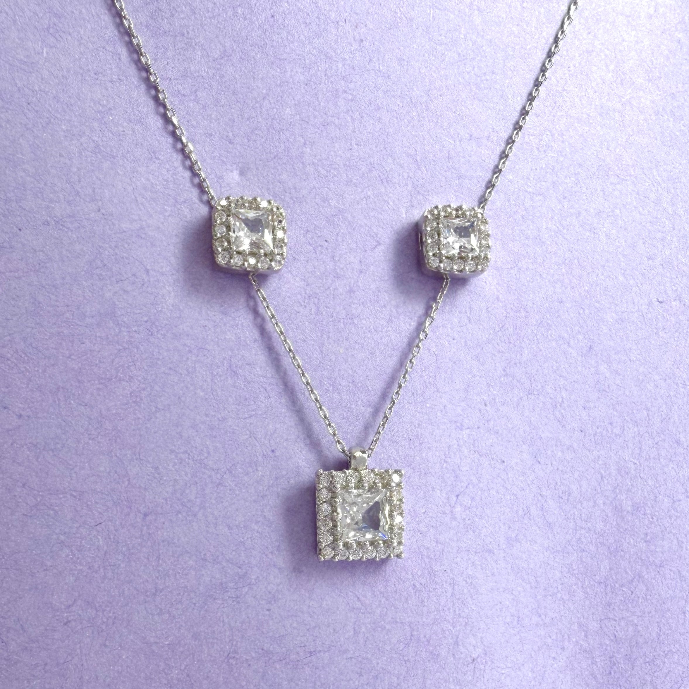 💎 Set Bijuterii Argint 925 Halou Pătrat – Eleganță Modernă