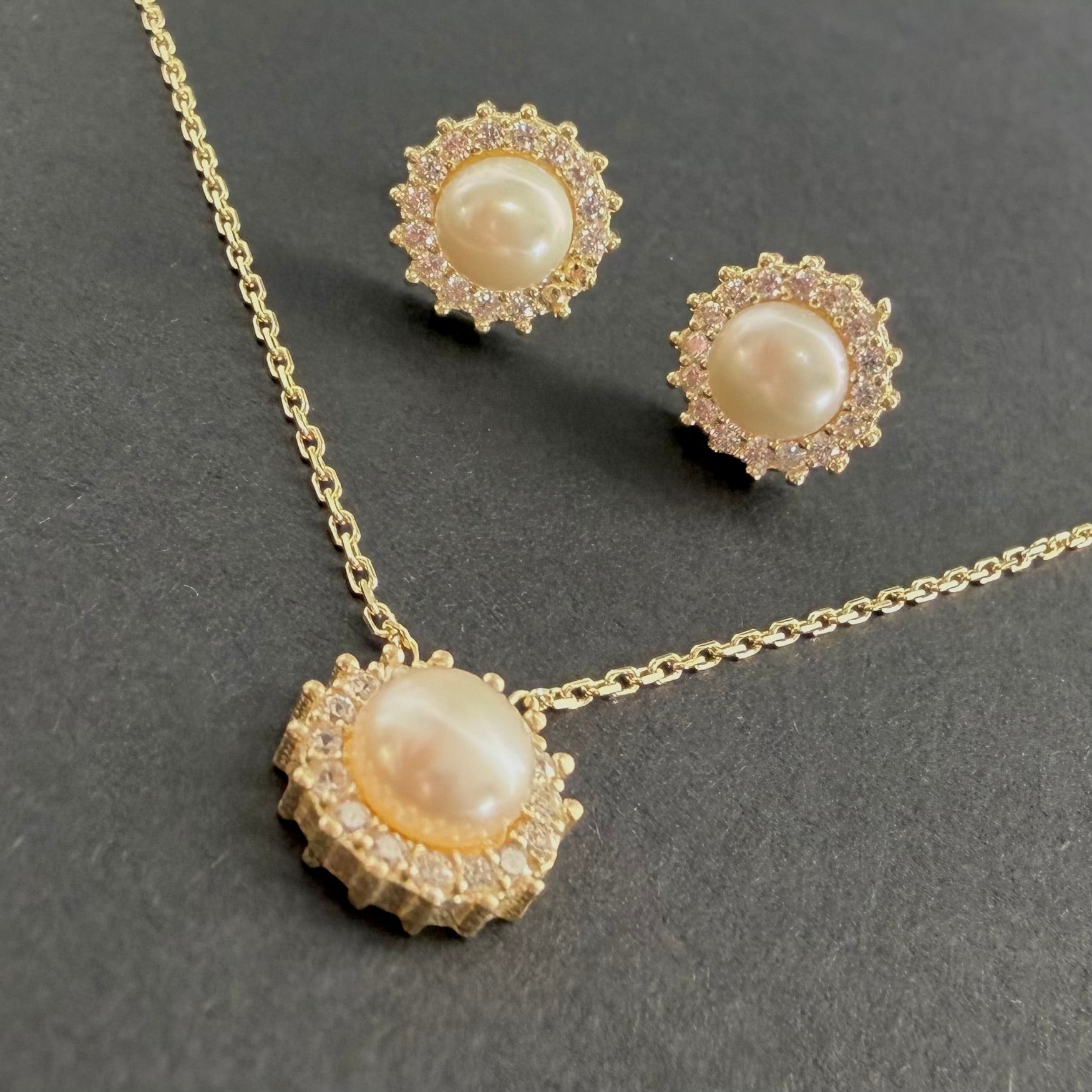 Set Bijuterii din Argint 925 Placat cu Aur – Pandantiv și Cercei cu Perle