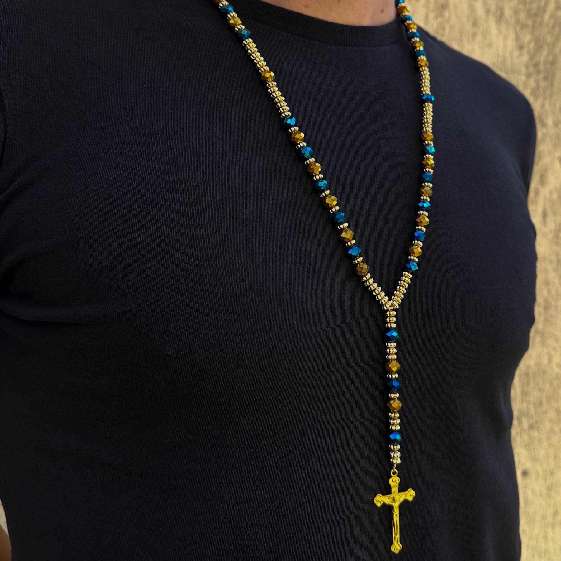 Colier Black&Blue Gold Cross