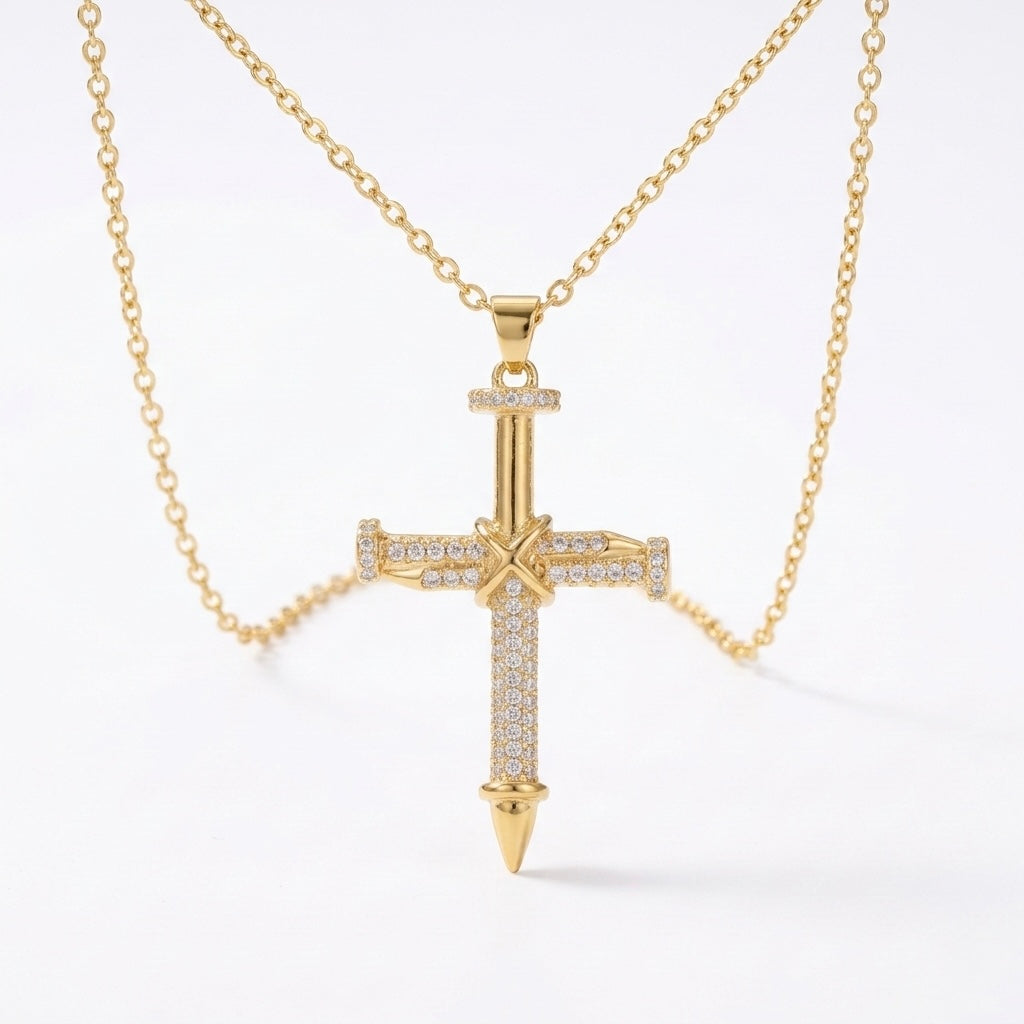 Colier cu Pandantiv Cruce - Gold/Silver