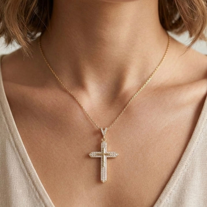 ✨ Colier Cruce placat cu Aur