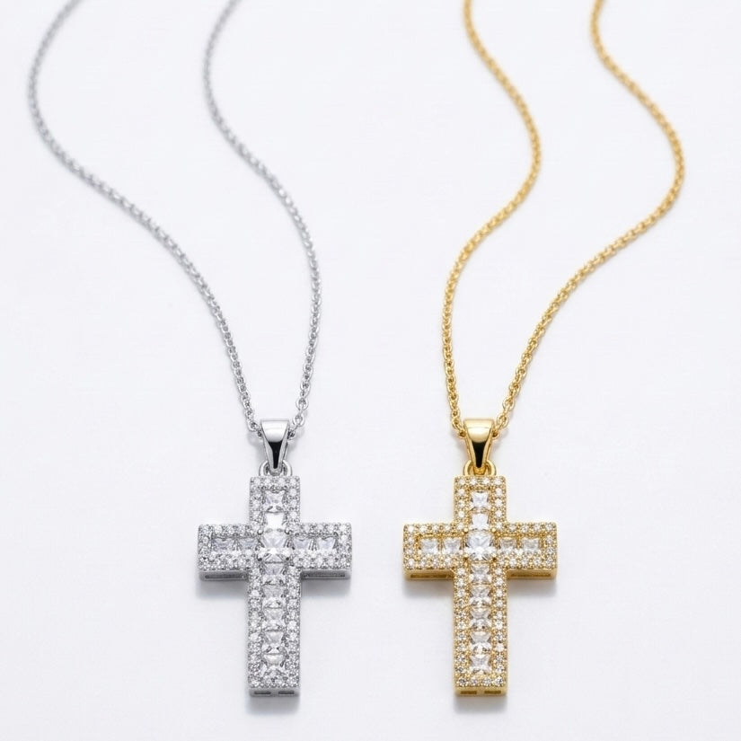 Colier Cruce "Iced-Out" din Oțel Inoxidabil