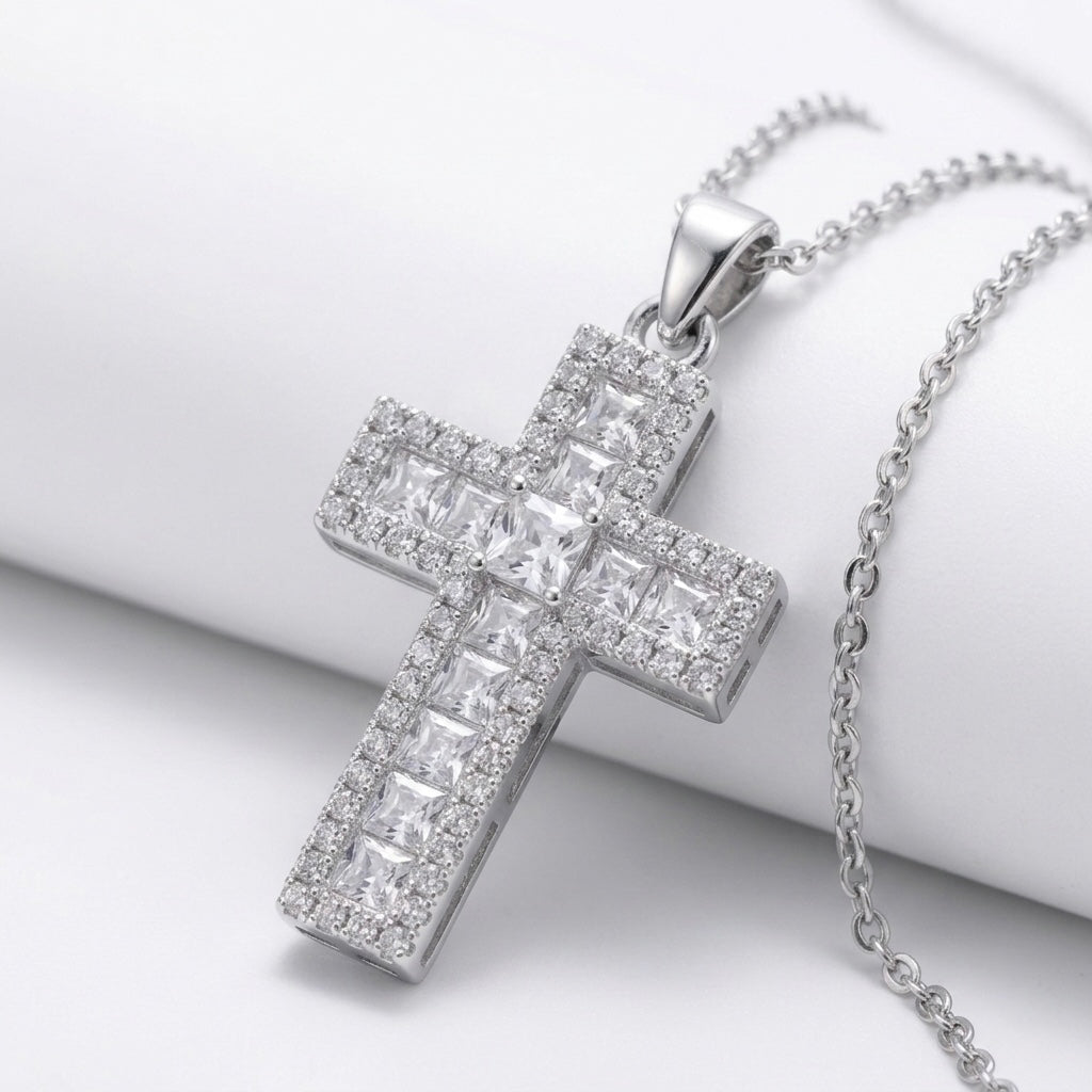 Colier Cruce "Iced-Out" din Oțel Inoxidabil